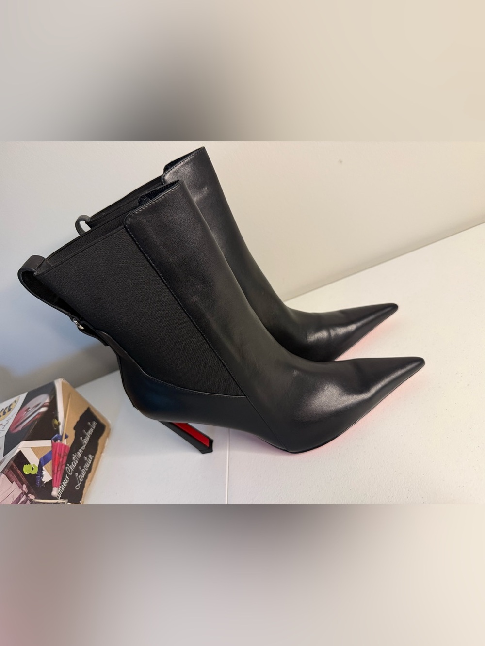 Christian Louboutin Black Pointed Leather Ankle Boots